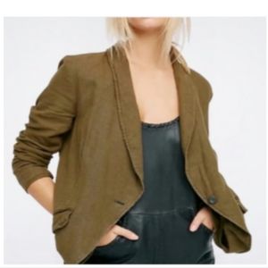 Free People Linen Blend Blazer In Moss Size S NWT'S